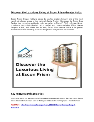Discover the Luxurious Living at Escon Prism Greater Noida