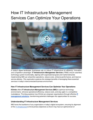 How IT Infrastructure Management Services Can Optimize Your Operations