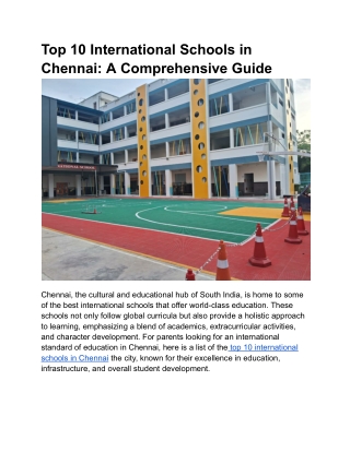Top 10 International Schools in Chennai: A Comprehensive Guide