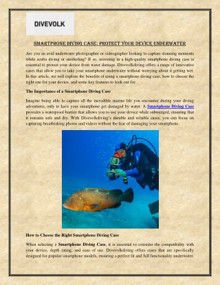 Smartphone Diving Case Protect Your Device Underwater PDF