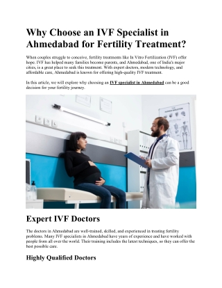 Why Choose an IVF Specialist in Ahmedabad for Fertility Treatment