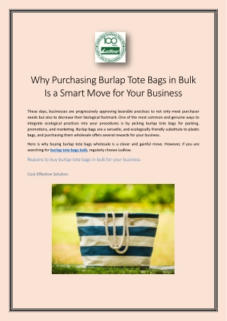 Why Purchasing Burlap Tote Bags in Bulk Is a Smart Move for Your Business