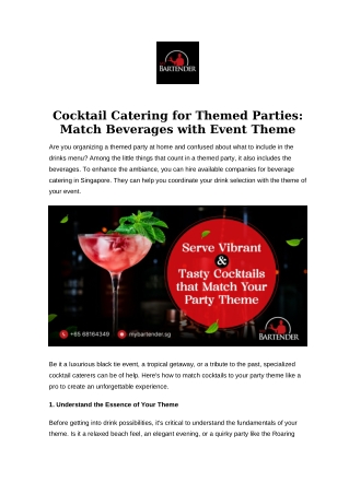 Cocktail Catering for Themed Parties: Match Beverages with Event Theme