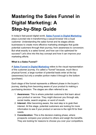 Mastering the Sales Funnel in Digital Marketing: A Step-by-Step Guide