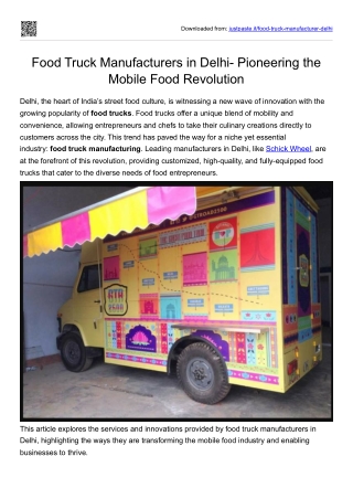 Food Truck Manufacturers in Delhi- Pioneering the Mobile Food Revolution