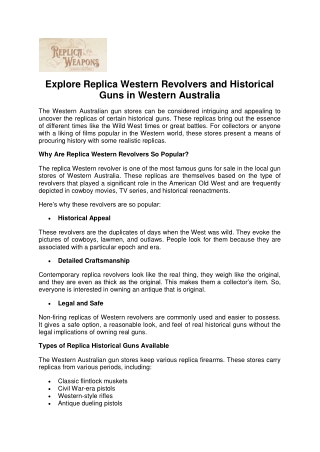 Explore Replica Western Revolvers and Historical Guns in Western Australia