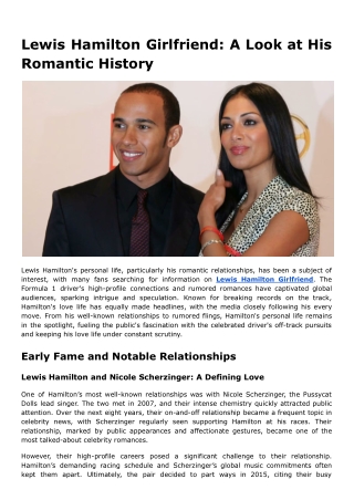 Lewis Hamilton Girlfriend: A Look at His Romantic History