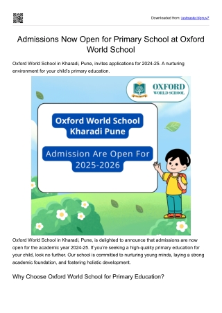 Admissions Now Open for Primary School at Oxford World School