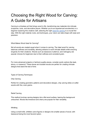 Choosing the Right Wood for Carving: A Guide for Artisans