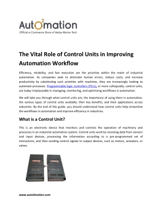 The Vital Role of Control Units in Improving Automation Workflow