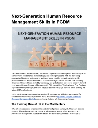 Next-Generation Human Resource Management Skills in PGDM