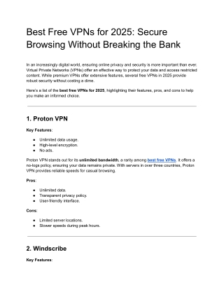 Best Free VPNs for 2025_ Secure Browsing Without Breaking the Bank