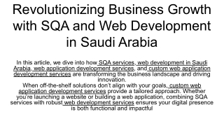 Revolutionizing Business Growth with SQA and Web Development in Saudi Arabia