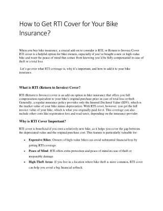 How to Get RTI Cover for Your Bike Insurance?