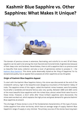 Kashmir Blue Sapphire vs. Other Sapphires What Makes It Unique