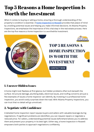 Top 5 Reasons a Home Inspection Is Worth the Investment