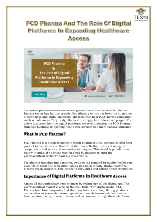 PCD Pharma And The Role Of Digital Platforms In Expanding Healthcare Access