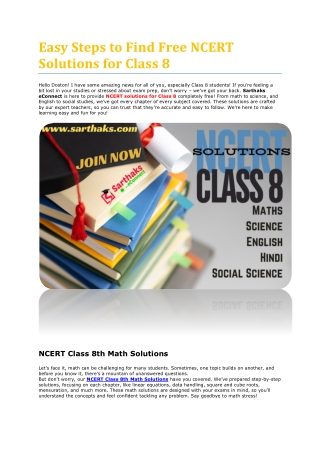 Easy Steps to Find Free NCERT Solutions for Class 8