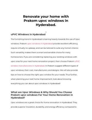 Renovate your home with Prakom upvc windows in Hyderabad