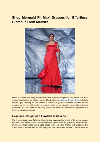 Shop Mermaid Fit Maxi Dresses for Effortless Glamour From Marviza