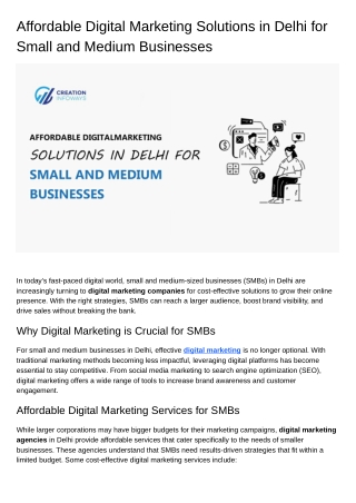 Affordable Digital Marketing Solutions in Delhi for Small and Medium Businesses