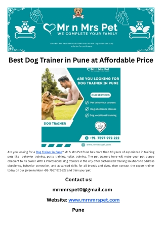 Best Dog Trainer in Pune at Affordable Price