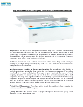 Buy the best quality Blood Weighing Scale to transfuse the absolute amo