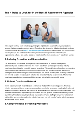 Top 7 Traits to Look for in the Best IT Recruitment Agencies