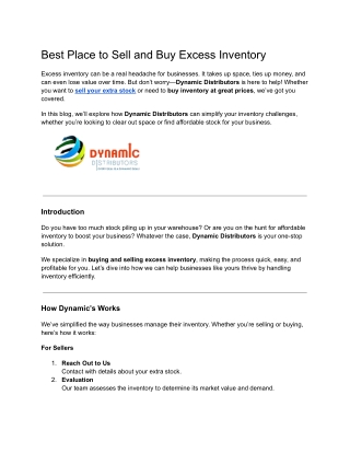 Best Place to Sell and Buy Excess Inventory