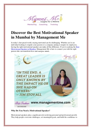 Discover the Best Motivational Speaker in Mumbai by Management Me