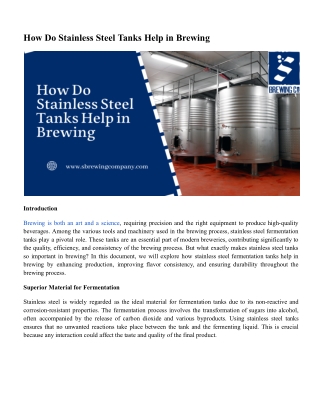 How Do Stainless Steel Tanks Help in Brewing (1)