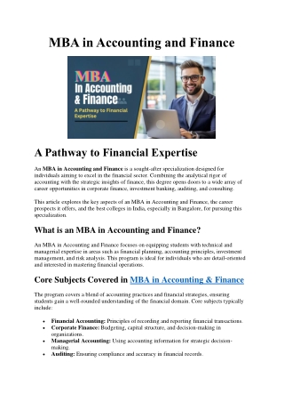 MBA in Accounting and Finance