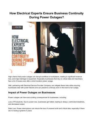 How Electrical Experts Ensure Business Continuity During Power Outages?