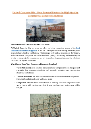 United Concrete Mix - Your Trusted Partner in High-Quality Commercial Concrete Solutions