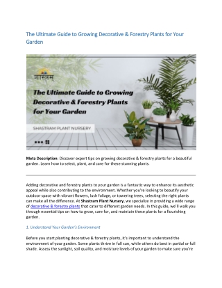 The Ultimate Guide to Growing Decorative & Forestry Plants for Your Garden