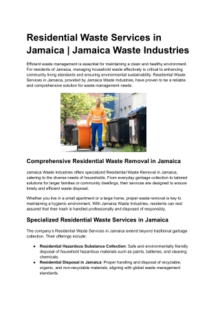 Residential Waste Services in Jamaica
