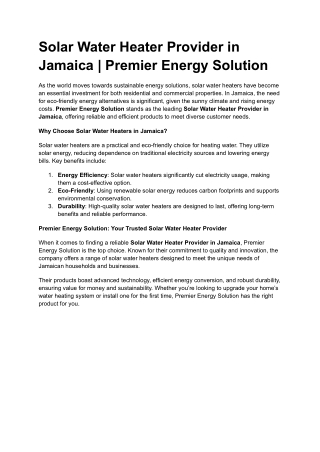 Solar Water Heater Provider in Jamaica