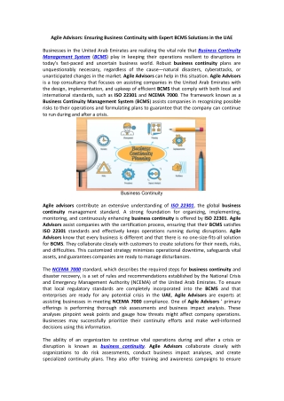 Agile Advisors: Ensuring Business Continuity with Expert BCMS Solutions in UAE