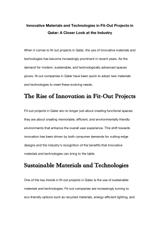 Innovative Materials and Technologies in Fit-Out Projects in Qatar A Closer Look at the Industry