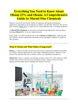 Everything You Need to Know About Oleum 23 and Oleum - A Comprehensive Guide by Maruti Fine Chemicals