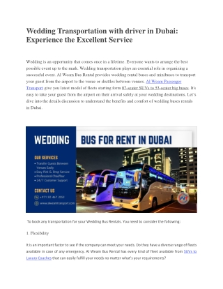 Wedding Transportation with driver in Dubai