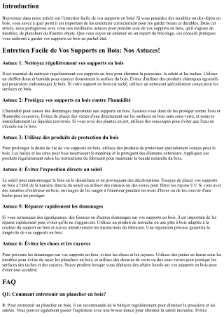 Entretien Facile de Vos Supports en Bois: Nos Astuces!