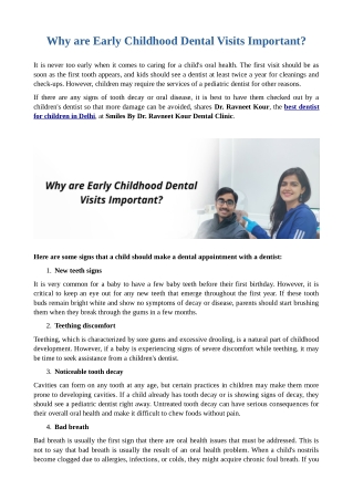 Why are Early Childhood Dental Visits Important?