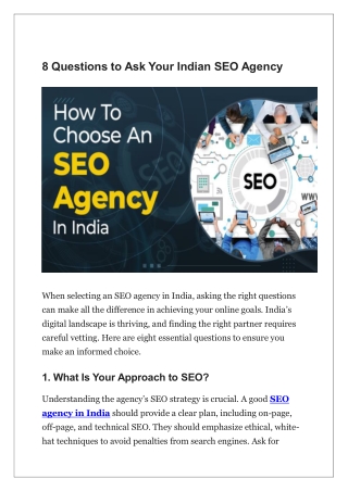 8 Questions to Ask Your Indian SEO Agency