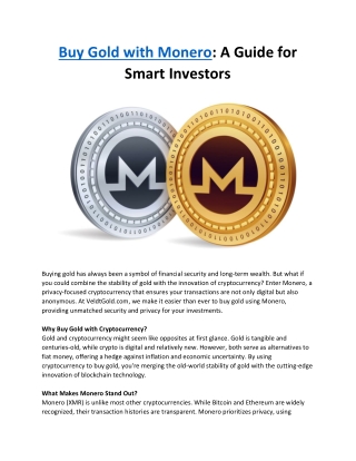 Buy Gold with Monero: A Guide for Smart Investors