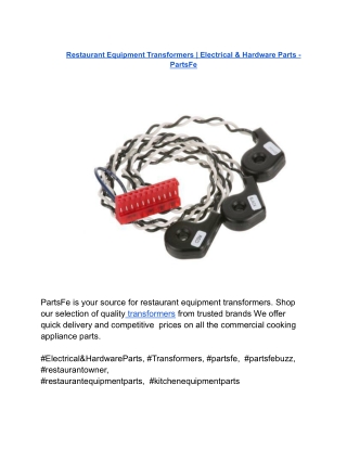 Restaurant Equipment Transformers _ Electrical & Hardware Parts - PartsFe