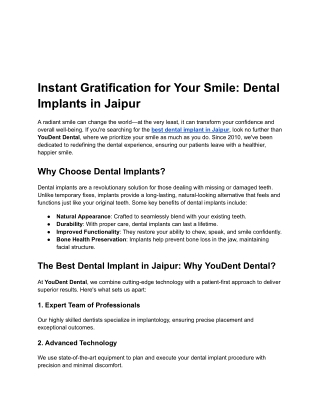 Instant Gratification for Your Smile_ Dental Implants in Jaipur