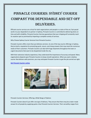 Pinnacle Couriers Sydney courier company for dependable and set-off deliveries