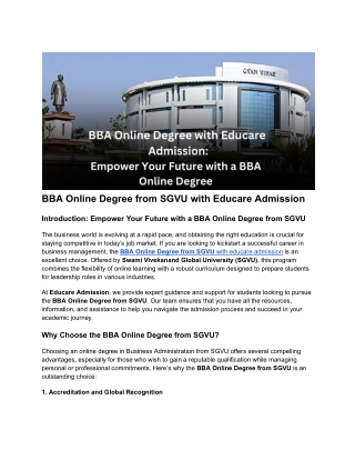 BBA Online Degree from SGVU – Flexible, Accredited Program