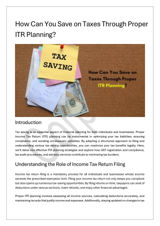 How Can You Save on Taxes Through Proper ITR Planning?